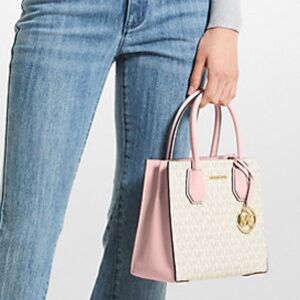 New Michael Kors Mercer Medium Logo and Leather Accordion Crossbody Bag